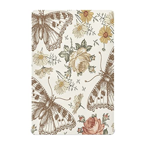Kigai Vintage Butterfly Crib Sheets for Boys Girls Jersey Knit Fitted Crib Sheet Baby Crib Sheet for Standard Crib and Toddler Bed Mattresses, Cozy Soft Breathable, 28 x 52 inch