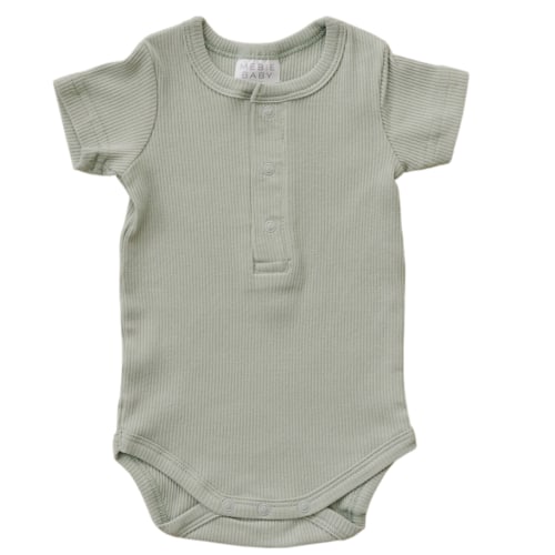 Sage Organic Cotton Ribbed Snap Bodysuit – Mebie Baby