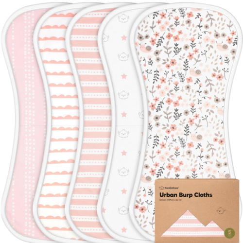 Organic Burp Cloths Baby Boy & Girl - 5-Pack Super Absorbent Cotton Burping Cloths for Babies, Soft & Plush Newborn Spit Up Rags, Infant Towels for Milk Spit Up, Unisex, Large 21" x 10" (Sweet Charm)