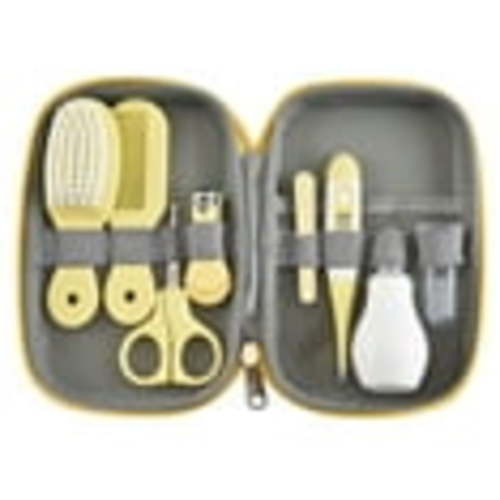 Baby Grooming Kit with Hair Brush Nail Clipper Nose Cleaner Finger Toothbrush Scissor Newborn Care for Boys Girls Yellow