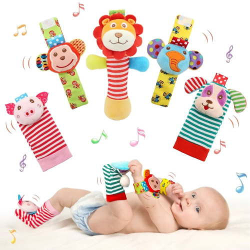 Wrist Rattles Foot Finder Rattle Sock Baby Toddlor Toy,Rattle Toy,Arm Hand Bracelet Rattle,Feet Leg Ankle Socks(5 pcs-AL)