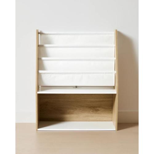 Oak Look and White Book Holder with Organiser - Oak - One Size