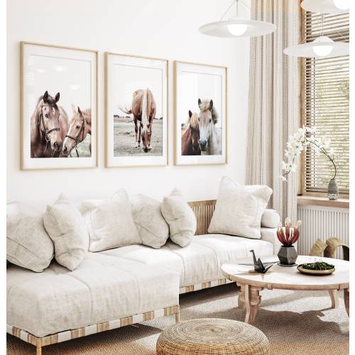 Set of 3 Horse Print Horses - Triptych - 18” x 24”