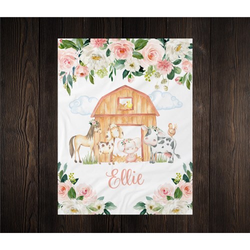 Personalized Baby Name Blanket, Personalized Baby Gift, Pig, Custom Coming Home Hospital Blanket, Baby Shower Gift Birthday Gift Farm Animal