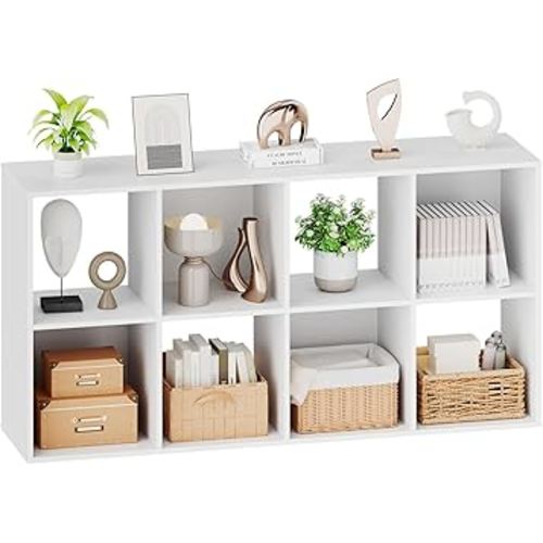 Sweetcrispy 8 Cube Storage Organizer - Open Cube Bookshelf with 4 Removable Back Panels, Display Storage Bookcase for Living Room, Bedroom, Entrance Hall, Home Office，47.7" L×11.6" W×24" H, White