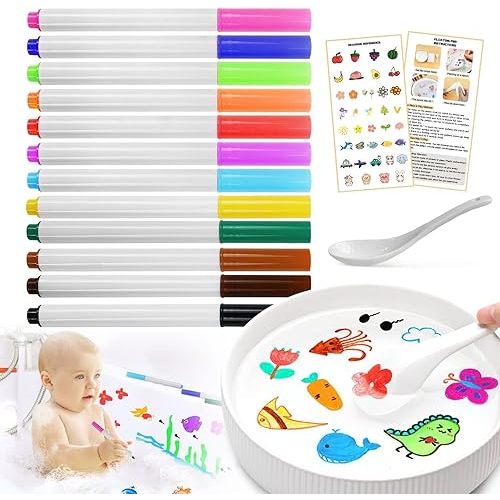 QETRABONE Magical Water Painting Pen-12 Colors Double Ended, Erasing Whiteboard Marker, Doodle Water Floating Pens, Magic Water Painting Pen for Kids