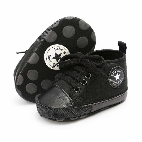 Save Beautiful Baby Girls Boys Canvas Sneakers Soft Sole High-Top Ankle Infant First Walkers Crib Shoes (0-6 Months Infant, H-Black)
