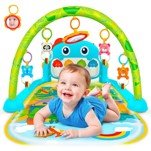 Dinosaur Newborn Baby Toys 0-6 Months Tummy Time Baby Gym Play Mats with High Contrast Book Piano Floor Playmate for Infant 0-3 3-6 Month Musical Learning Toys Gifts for Newborns 0+ Months Boys Girls