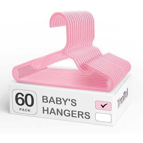 SMARTOR 60 Pack Baby Hangers - 11.7 Inch Plastic Baby Hangers for Closet - Childrens Hangers for Clothes & Infant Hangers for Closet - Closet Hangers for Daily Use - Pink