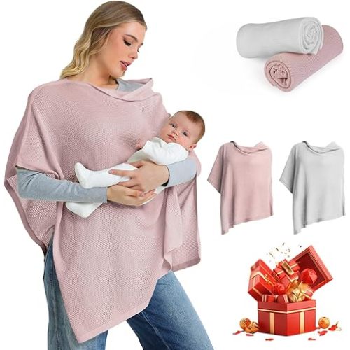 2pk Nursing Cover for Breastfeeding, Soft & Breathable Privacy Poncho, Multi-Use Feeding Shawl, Comfortable & Portable Breastfeeding Cover for Women Includes Mesh Laundry Bag