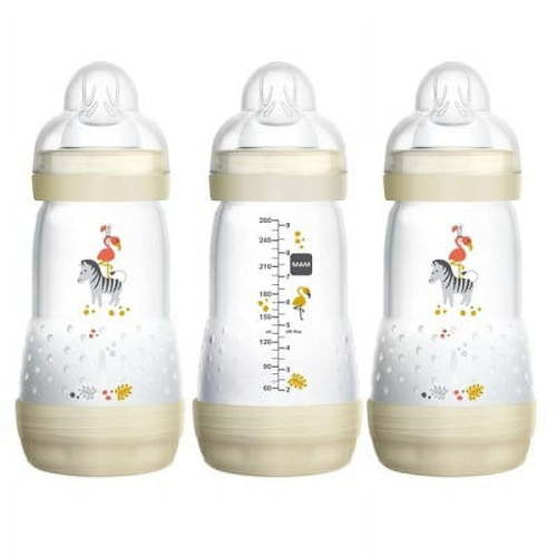 MAM Easy Start Anti-Colic Bottle 9 oz (3-Count), Baby Essentials, Medium Flow Bottles with Silicone Nipple, Unisex