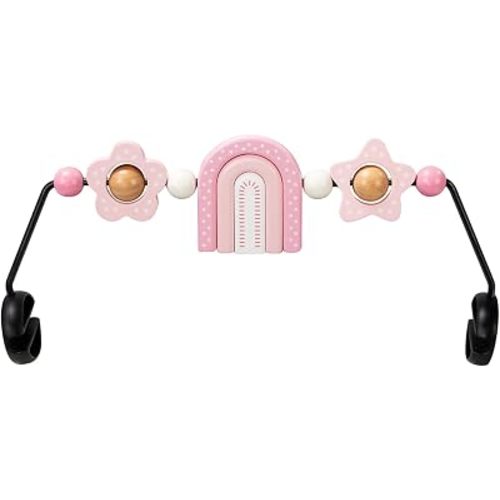 Baby Bouncer Toy Bar Wooden Compatible with Baby Bjorn Bouncers, Bouncer Toy Attachment, Tight and Secure Fit, So Fun to Watch, Touch and Spin for Babies All Ages (Pink Rainbow)