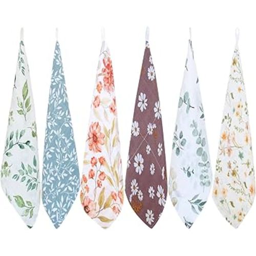 LifeTree Baby Muslin Washcloths, Soft 6 Pack Baby Wash Cloths Unisex for Boys Girls, 70% Viscose from Bamboo and 30% Cotton Bath Face Towels, Bibs for Newborn with Sensitive Skin, 10.6x10.6 inches