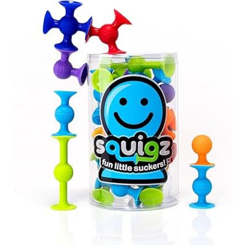 Fat Brain Toys Squigz Starter Set, 24 Piece Suction Toys, Suction Bath Toys, Sensory Toys for Kids 3 and Up
