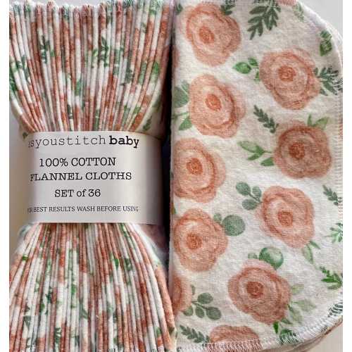 Handmade. Cloth Baby Wipes . 8x8 cotton flannel. Eco friendly reusable washable cloth wipes and/or napkins. Roses