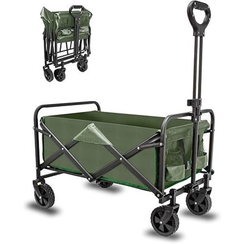 Collapsible Foldable Wagon, Heavy Duty Beach & Utility Folding Cart for Camping, Sports & Outdoor Activities (Green)