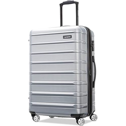 Samsonite Omni 2 Hardside Expandable Luggage with Spinners, Arctic Silver, Checked-Medium 24-Inch