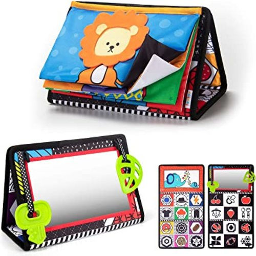 teytoy Tummy Time Baby Floor Mirror Sensory Crawling Toy with Double High Contrast Crinkle Baby Book Activity Developmental Toys for Newborn Infant-2pcs
