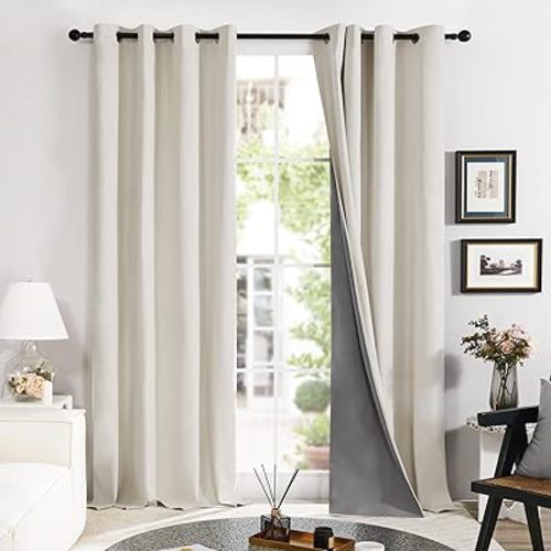 Deconovo Linen 100% Blackout Grommet Curtains for Bedroom and Living Room,Cream,52W x 108L Inch,2 Panels