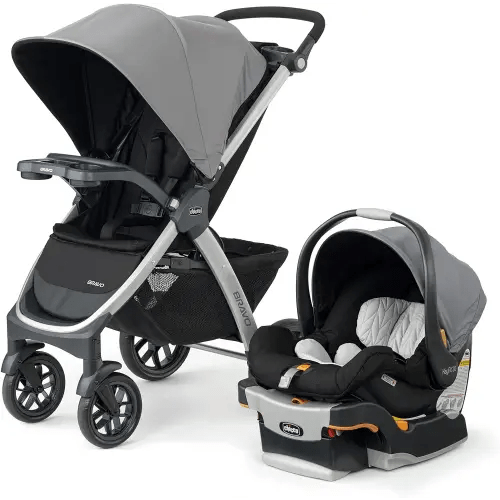 Chicco Bravo 3-in-1 Trio Travel System, Quick-Fold Stroller with KeyFit 30 Infant Car Seat and base | Camden/Black
