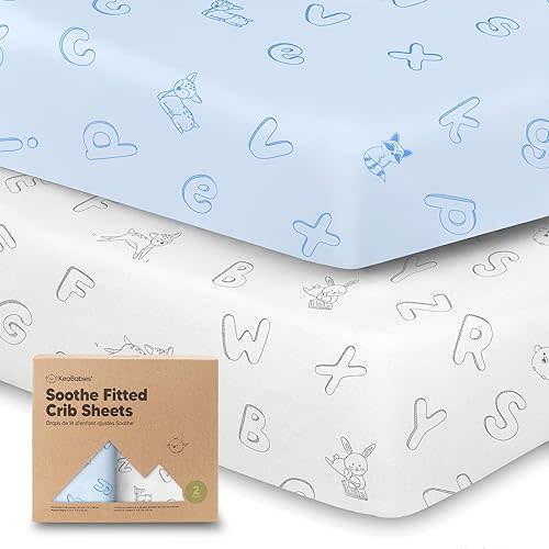 KeaBabies 2-Pack Organic Crib Sheets for Boys, Girls - Fitted Crib Mattress Sheet Neutral, Breathable Jersey Cotton Cover for Baby Bed, Toddler Mattress, Soft & Cute Prints (ABC Land Sky)
