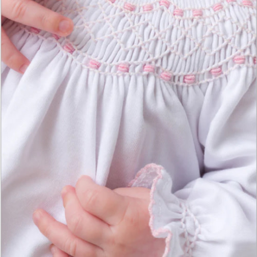 Sweetly Smocked Greeting Gown - Worth Avenue White with Palm Beach Pin