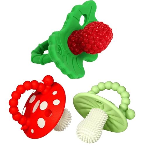 RaZbaby Teether Bundle - 1 RaZberry Teether with 2 Chompy Teethers - Perfect Combination of Teething Relief for 3M+ Infants