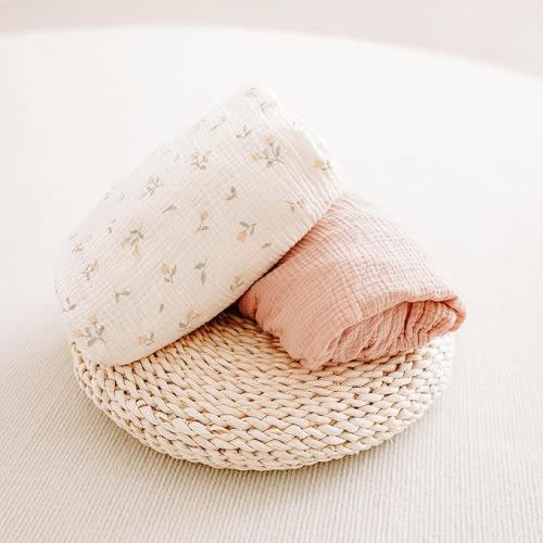 Pink Blossom Muslin Cotton Crib Sheets - Neutral Fitted Sheets for Standard Crib& Toddler Mattress Soft and Breathable Baby Sheets for Boys and Girls - 28"x52"