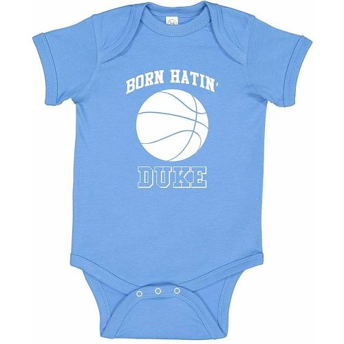 ' Born Hatin' Duke ' UNC Tarheels Funny Basketball Fan Infant Baby Bodysuit - Carolina Blue (6 Months)