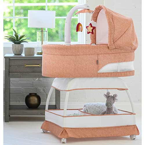 TruBliss Baby Sweetli Nurture Infant Bassinet Bedside Crib Sleeper with Play2Sleep Electric Mobile, Room Temperature and Humidity Indicator, Feeding Reminder, Nightlight, Vibration (Clay Melange)