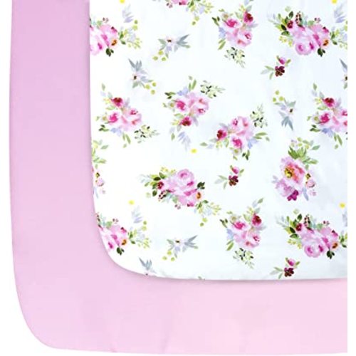 Pack and Play Sheets/Mini Crib Sheets Girl, Stretchy Pack n Play Playard Fitted Sheet, Compatible with Graco Pack n Play, Soft and Breathable Material, Floral