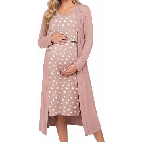 Ekouaer Nursing Gown and Robe Set Labor Delivery Nightgown Hospital Dress