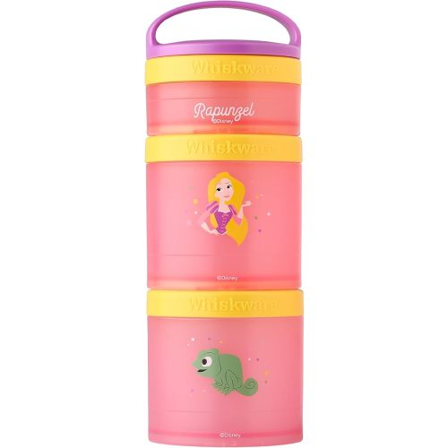Whiskware Disney Princess Tangled, Stackable Snack Containers for Kids, 3 Stackable Snack Cups for School or Travel, Formula and Cupholder Friendly, Rapunzel and Pascal