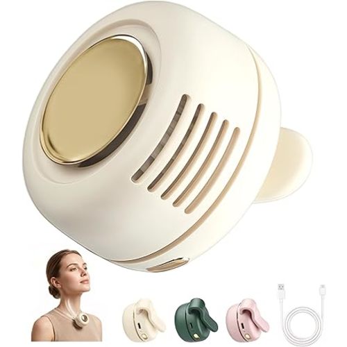 Portable Silent Mini Bladeless Fan Clip On, 3 Speeds & Queit, Hands Free Shirt and Waist Clips Whirlwind Fans, USB Rechargeable, Suitable for Outdoor & Travel & Office (cream white)