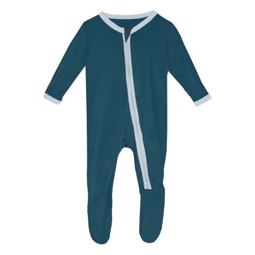 Footie with 2 Way Zipper in Peacock with Illusion Blue
