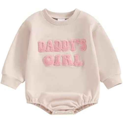 Multitrust Toddler Baby Girl Clothes Embroidery Daddy's Girl Sweatshirt Romper Oversized Bodysuit Onesie Baby Girls Outfit