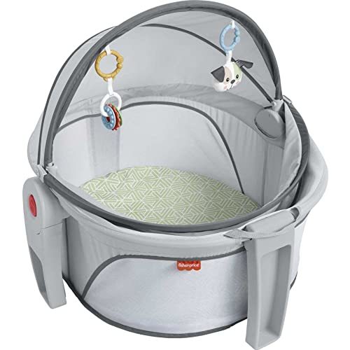 Fisher-Price Portable Bassinet On-The-Go Baby Dome, Travel Play Space with Developmental Newborn Toys & Canopy, Puppy Perfection