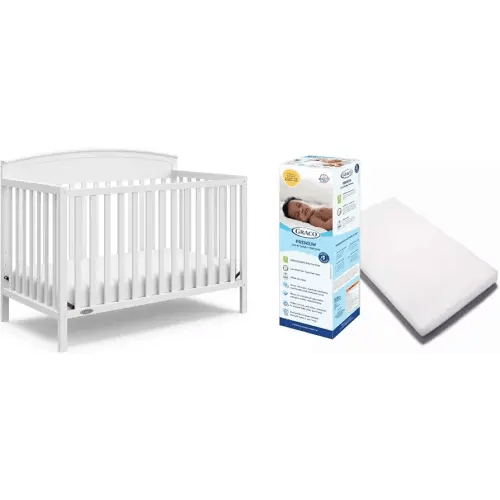 Graco Benton 5 in 1 Convertible Crib with Premium Foam Crib and Toddler Mattress - White