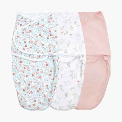 Aden + Anais Essentials Cotton Wrap Swaddles (3 Pack) - Fairy Tale Flowers, 0-3 Months, 3