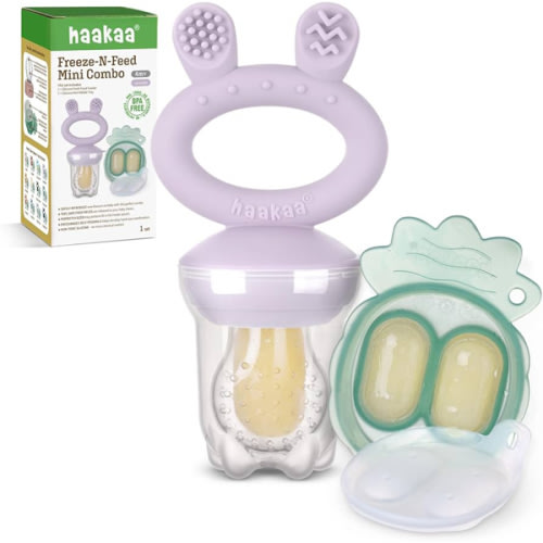 Haakaa Baby Fruit Food Feeder & Mini Freezer Nibble Tray Combo, Breastmilk Popsicle Molds for Baby Cooling Relief, BPA Free Silicone Feeder for Safe Infant Self Feeding, 4 Month+ (Lavender)