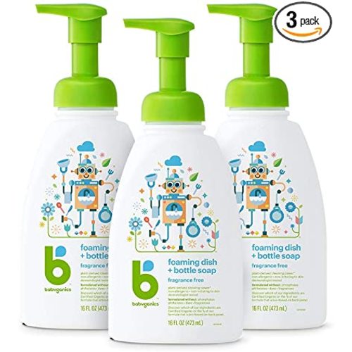 Babyganics Foaming Dish & Bottle Soap, Pump Bottle, Fragrance Free, 16oz, 3 Pack, Packaging May Vary - 16 Fl Oz (Pack of 3)