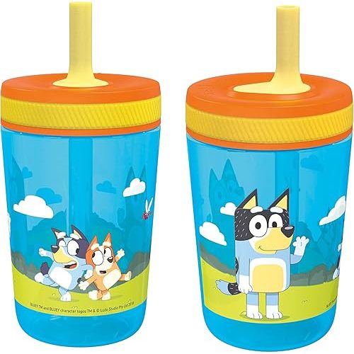 Zak Designs 15oz Bluey Kelso Tumbler Set, BPA-Free Leak-Proof Screw-On Lid with Straw Made of Durable Plastic and Silicone, Perfect Bundle for Kids, 2 Count (Pack of 1)