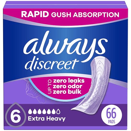 Always Discreet Adult Incontinence Pads for Women, Extra Heavy Absorbency, Regular Length, Postpartum Pads, 66 Count (2 Packs of 33)