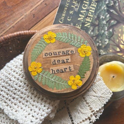 Narnia Book Quote Pressed Flower Art: Courage Dear Heart, Real Ferns