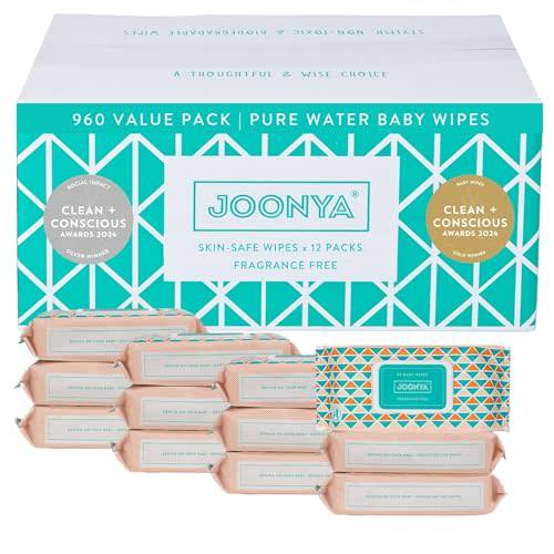 Joonya Baby Wipes - Non-Toxic, Earth-Friendly Baby Wipes for Calm, Healthy Skin - Fragrance Free Baby Wipes - Bulk Baby Wipes - 12 Packs of 80 Diaper Wipes (960)