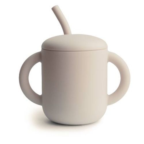 Mushie 6 Fl Oz Silicone Training Cup And Straw - Shifting Sand