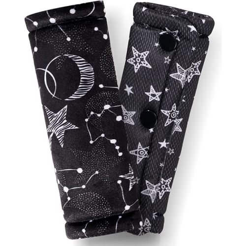 2 Pack Car Seat Belt Covers for Baby Kids, Reversible Soft Car Seat Shoulder Strap Pads, Seatbelt Cushion, Neck Strap Covers for Stroller, Carrier, Pushchair (Black Star)