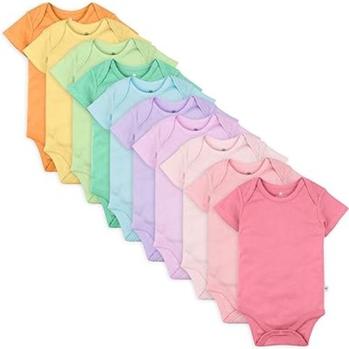 HonestBaby unisex-baby 10-pack Short Sleeve Bodysuits One-piece 100% Organic Cotton for Infant Baby Boys, Girls