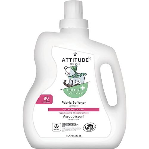 ATTITUDE Baby Fabric Softener, Plant and Mineral-Based Ingredients, HE Compatible, Vegan and Cruelty-free Laundry and Household Products, Unscented, 80 Loads, 67.6 Fl Oz