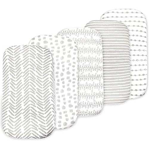 5-Pack Organic Fitted Bassinet Sheets, Compatible with Halo, Snoo, Graco, Dream On Me, Delta, and Other Standard Size Bassinets - Fits Oval, Hourglass, & Rectangle Shapes (Size 32 x 16 x 4 Inches)
